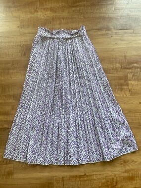 Purple Floral Pleated Midi Skirt